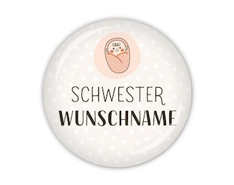 PFLEGEHELDEN Schwester mit Baby & Wunschname (Art. MD09-26) als Button, Magnet, Taschenspiegel oder Flaschenöffner erhältlich