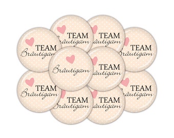 I DO 10er Set Bräutigam & Team Bräutigam, apricot (Art. HZ01-23) als Button-, Magnet-, Taschenspiegel- oder Flaschenöffnerset erhältlich