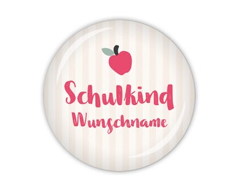 SCHOOL GIRL Schulkind, personalisiert (Art. SC01-03) als Button, Magnet oder Taschenspiegel erhältlich