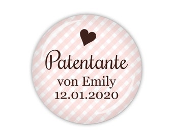 VICHY Patentante personalisiert, hellblau oder rosa (Art. TA01) als Button, Magnet, Taschenspiegel oder Flaschenöffner erhältlich