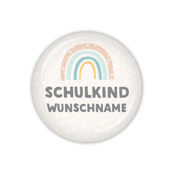 RAINBOW Schulkind mit Wunschname (Art. SC06-05) als Button, Magnet oder Taschenspiegel erhältlich