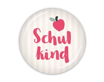 SCHOOL GIRL Schulkind & Apfel (Art. SC01-01) als Button, Magnet oder Taschenspiegel erhältlich