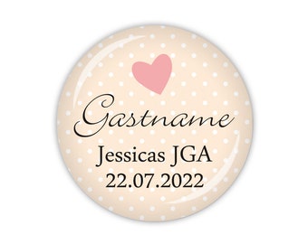 I DO Braut JGA mit Gastname, personalisiert, apricot (Art. HZ01-20) als Button, Magnet, Taschenspiegel oder Flaschenöffner erhältlich