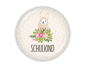 LITTLE LLAMA  Lama & Blumen, Schulkind (Art. SC07-02) als Button, Magnet oder Taschenspiegel erhältlich