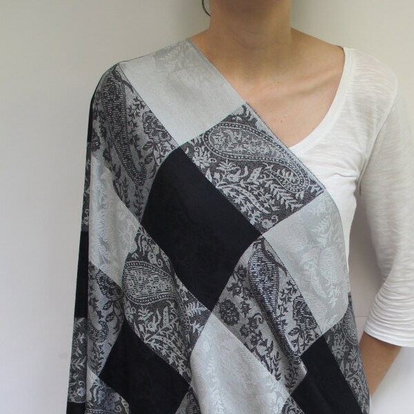 Wrap Oversized Scarf, Black Gray Dress, Cover Gray Nursing, Black Scarf Fringes, Poncho Women Boho, Plus Size Shawl, Gray Womens Poncho Etsy