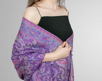 Pashmina shawl wrap. Purple wedding shawl evening wrap for women. Summer shawl and wrap for wedding. Pashmina shawl floral boho summer scarf