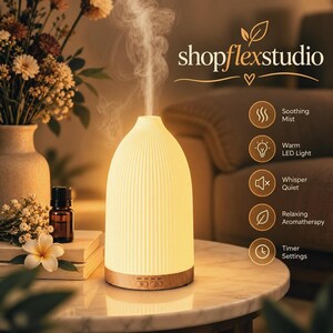 Aromadiffusor mit geripptem Design, 7-farbiger LED und Timer-Einstellungen