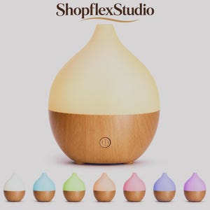 Wood Grain Oil Diffuser, Color-Changing LED Light and Aroma Humidifier