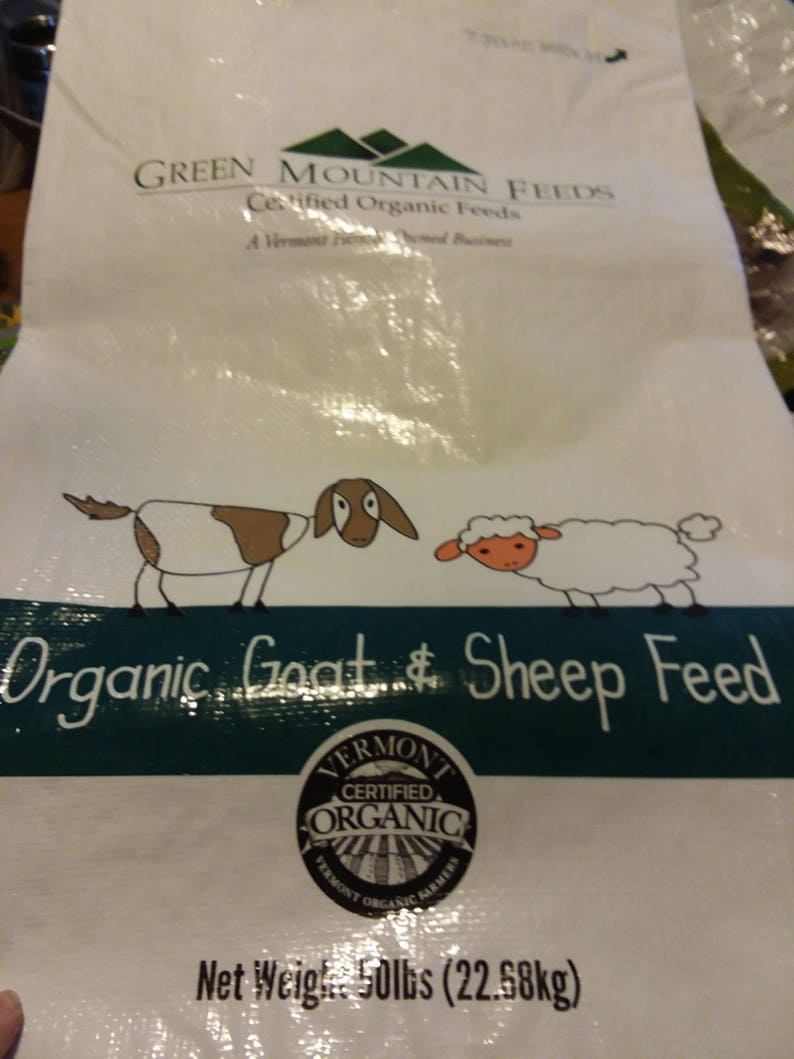 ~ feed bag up-cycled into a sturdy tote! Cartoon-style Goat /& Sheep Tote