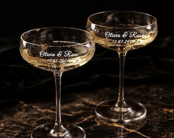 Personalized Engraved Champagne Coupe Glass,Champagne Coupe Glass Tower,Wedding favor,Engraved Toasting Glasses,Champagne Flute