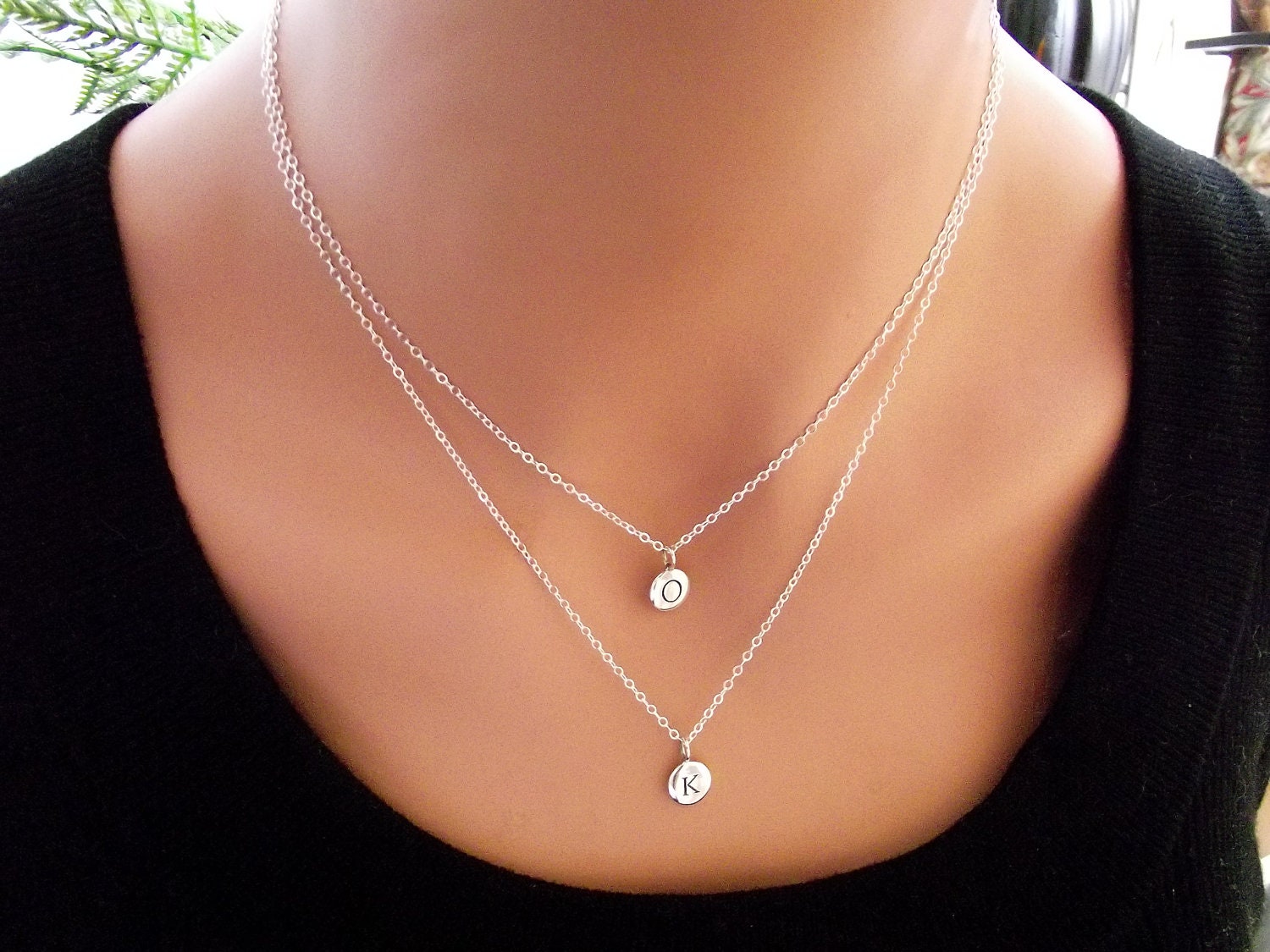 Double Letter and Double Chain Necklace Initial Necklace
