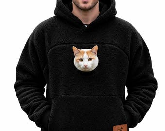 Sudadera con capucha de forro polar con bolsillo para mascotas, jersey unisex cómodo, sudadera informal cálida, regalo para amantes de los gatos y los perros.