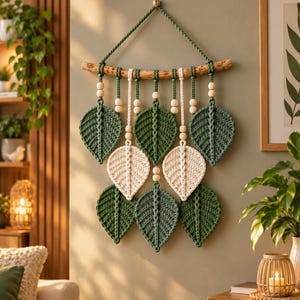 Crochet Leaf Wall Hanging Pattern PDF, Boho Botanical Wall Decor, Macrame Style Crochet Pattern, DIY Home Decor