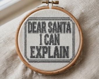 Dear Santa I Can Explain Cross Stitch Pattern, Funny Christmas Quote PDF, Snarky Holiday Embroidery