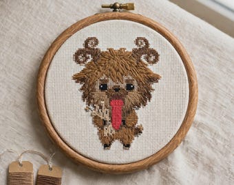 Krampus Cross Stitch Pattern, Cute Creepy Christmas Folklore Embroidery PDF, Gothic Holiday Chart