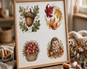 Autumn Sampler Cross Stitch Pattern Set 4 Fall Mini PDF Charts Harvest Gift