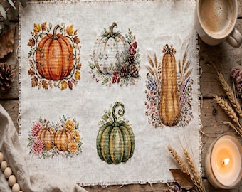 Pumpkin Patch Cross Stitch Pattern Set 5 Mini Autumn Harvest PDF Charts Fall Gift