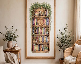 Bookshelf Cross Stitch Pattern Mini Cozy Library PDF Chart Book Lover Gift