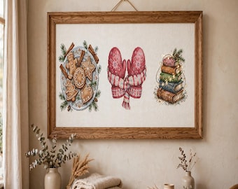 Cozy Christmas Quotes Cross Stitch Pattern Set, 3 Winter Holiday PDF Charts, Cocoa Gift