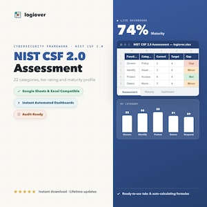 NIST CSF 2.0 Assessment Tool, Excel Google Sheets, Cybersecurity Gap Analysis