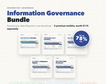 Information Governance Bundle, 5-in-1 Data Retention, Asset Inventory, Access Review, Legal Register (Excel/Google Sheets)