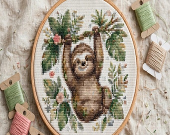 Sloth Cross Stitch Pattern Cute Mini PDF Chart Lazy Animal Gift Decor