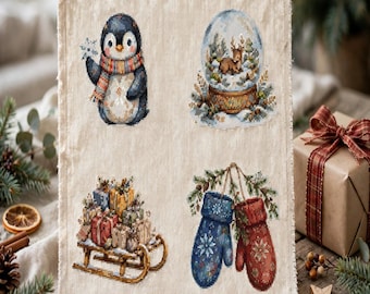 Let It Snow Winter Cross Stitch Pattern Set, 4 Snowy Holiday PDF Charts, Snowman Gift