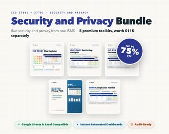 ISO 27001 + 27701 Security Privacy Bundle, Risk Register, SoA, GDPR Toolkit