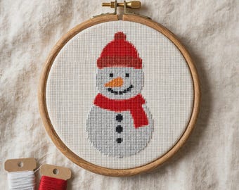 Snowman Cross Stitch Pattern, Cute Christmas Winter Embroidery PDF, Easy Beginner Holiday Chart
