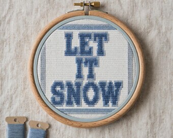Let It Snow Cross Stitch Pattern, Winter Christmas Quote PDF, Modern Holiday Embroidery