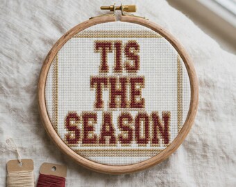 Tis the Season Cross Stitch Pattern, Christmas Quote PDF, Modern Holiday Sampler Embroidery