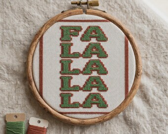 Fa La La La La Cross Stitch Pattern, Christmas Carol Quote PDF, Modern Festive Embroidery