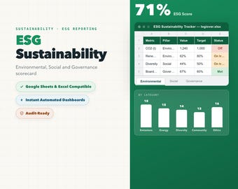 ESG Sustainability Tracker, Excel Google Sheets, Metrics Dashboard