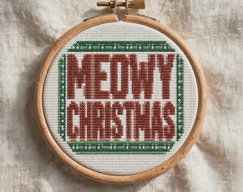 Meowy Christmas Cross Stitch Pattern, Funny Cat Lover Quote PDF, Modern Holiday Embroidery