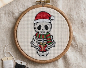 Christmas Skeleton Cross Stitch Pattern, Funny Spooky Santa Embroidery PDF, Creepmas Gift Chart