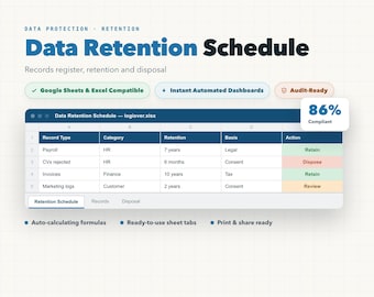 GDPR Data Retention Schedule, Records Register, Auto-Disposal Dates