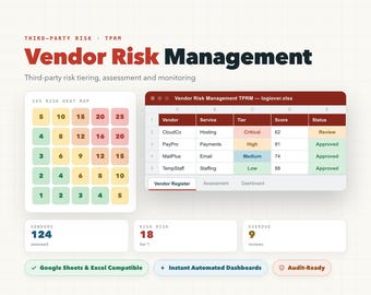 Vendor Risk Management Toolkit, TPRM Excel Google Sheets, ISO 27001 Compliant