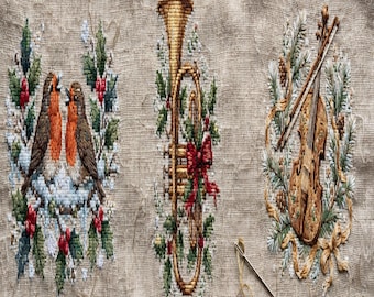 Fa La La Lettering Cross Stitch Pattern Set, 3 Christmas Carol PDF Charts, Choir Gift