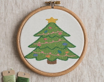 Christmas Tree Cross Stitch Pattern, Cute Holiday Embroidery PDF, Easy Beginner Xmas Chart