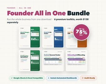 Founder All-in-One Business Bundle, 6-in-1 Excel/Google Sheets Toolkits