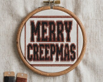 Merry Creepmas Cross Stitch Pattern, Spooky Christmas Quote PDF, Gothic Holiday Embroidery