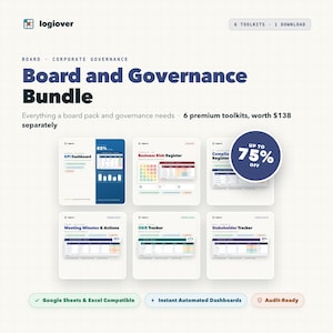 Styrelsepaket, 6-i-1 KPI-instrumentpanel, riskregister, OKR-spårare