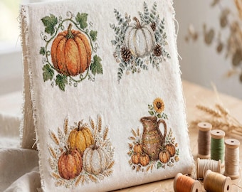 Fall Pumpkins Cross Stitch Pattern Set, 4 Autumn Harvest PDF Charts