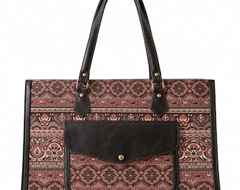 Boho laptoptas met print, schoudertas van veganistisch leer in etnische stijl