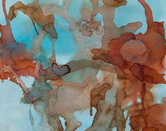Original abstract watercolor painting in bright colors (25x30cm, 10"x12")