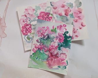 Mighty Geranium Original watercolor floral painting trio 13.5"x6"