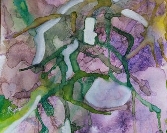 Original abstract watercolor painting in bright colors (20x25cm, 8"x10")