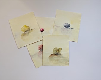 Watercolor abstract minimalist still life series, five pieces, 7"x8"each