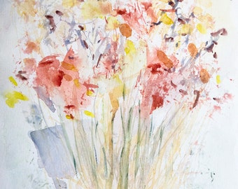 Messy Bunch 10"x12,5" Original watercolor painting, flower bouquet abstract