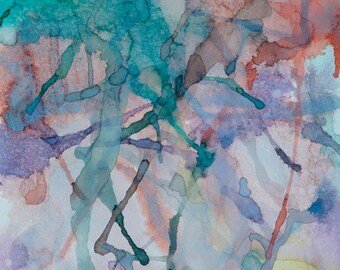 Original abstract watercolor painting in bright colors (20x25cm, 8"x10")